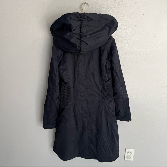 T Tahari Hooded Ribbed-Trim A-Line Jacket, Navy - Picture 7 of 14